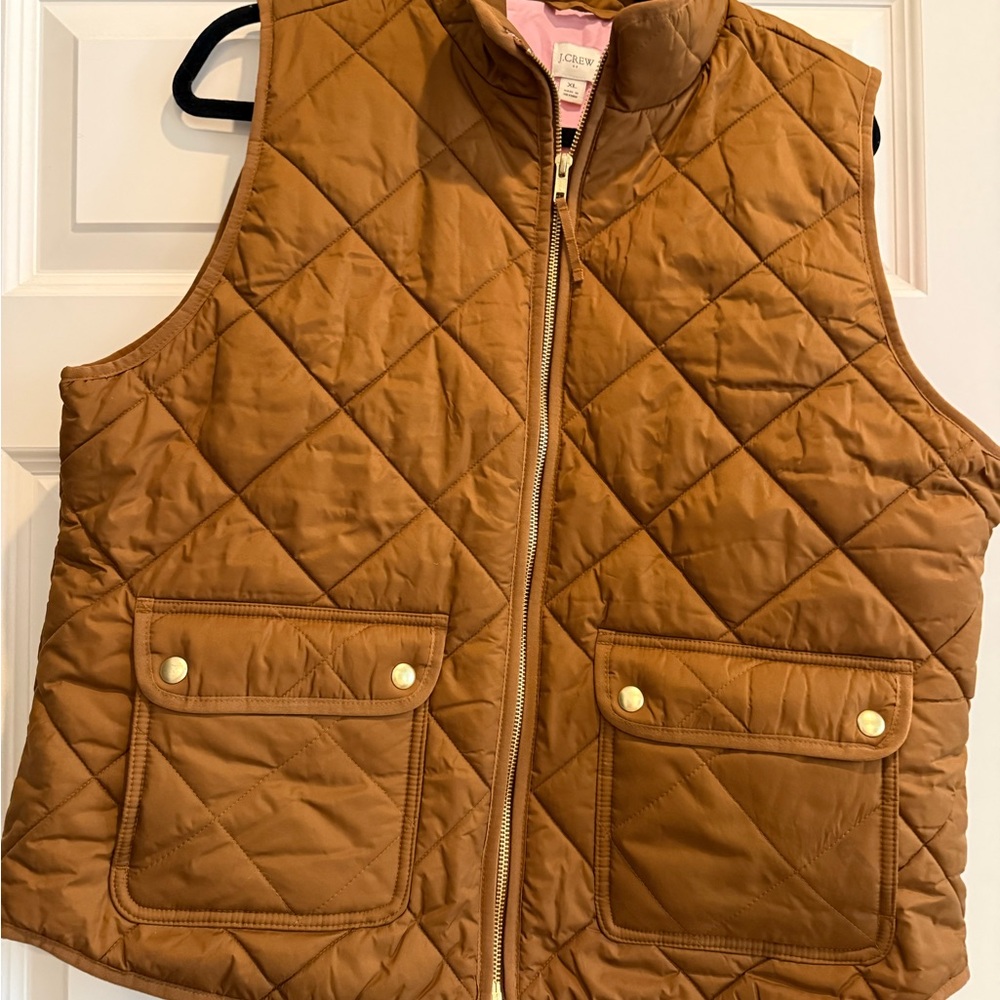 J. Crew Brown Quilted Vest with Pink Lining